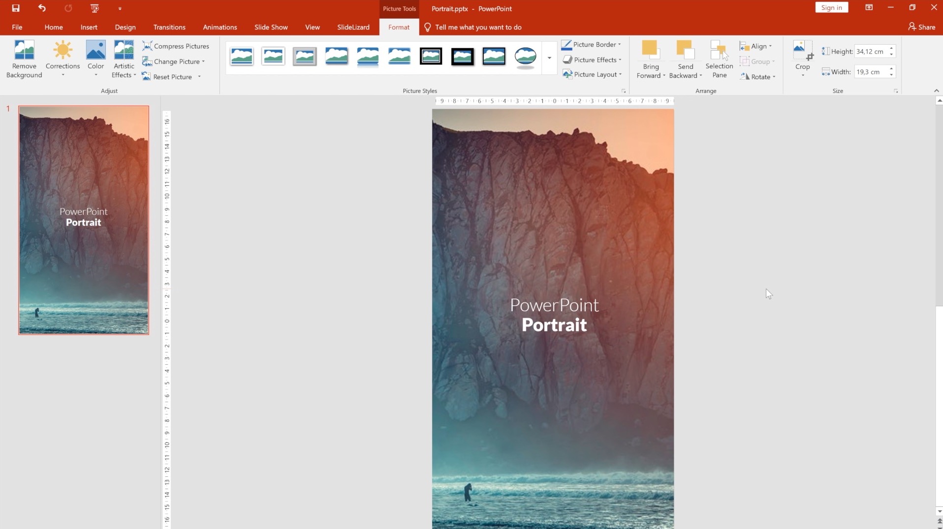 how do you change from landscape to portrait in powerpoint for mac